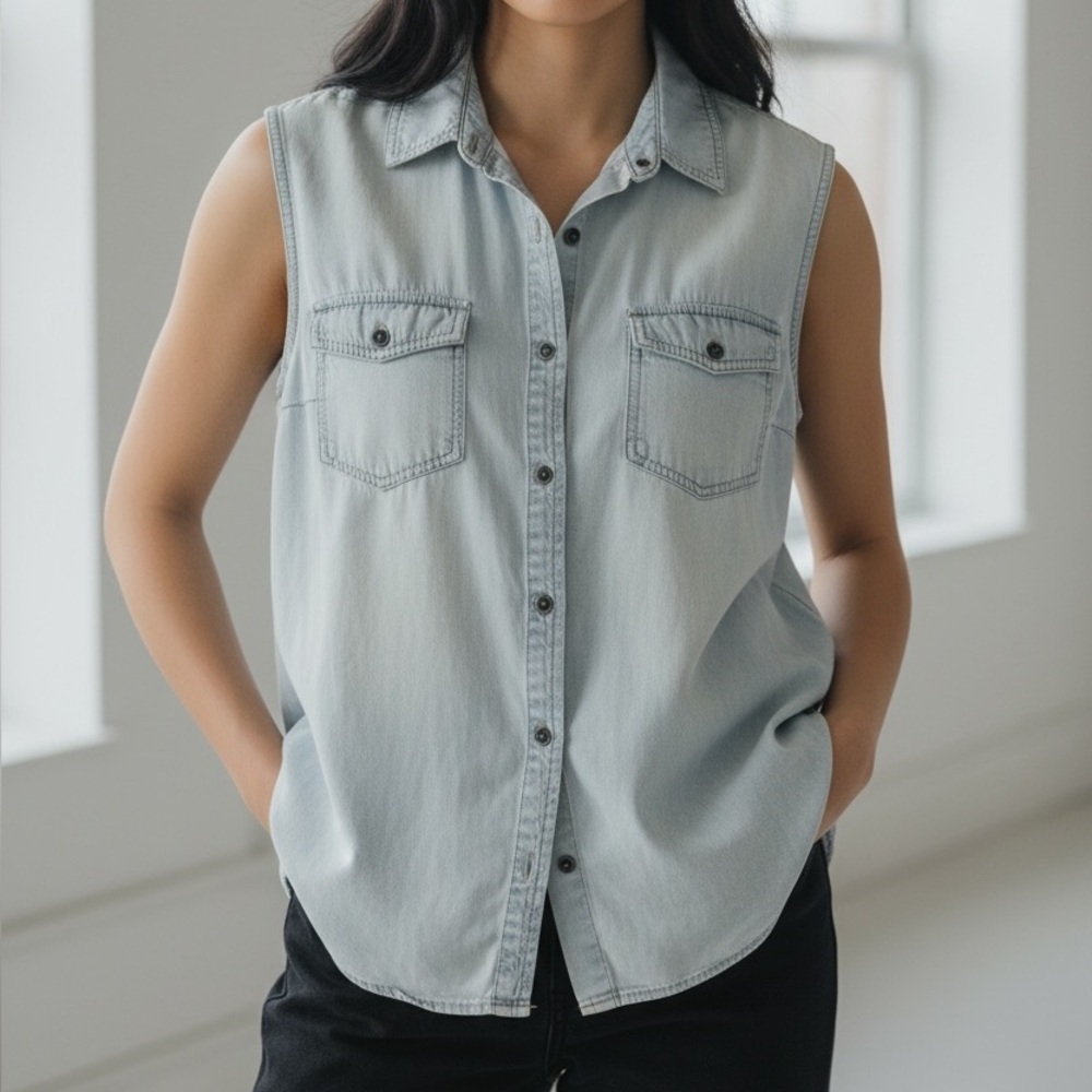 Buffalo David Bitton Light Blue Sleeveless Button-Down Shirt